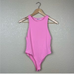 Zara Halter Neck Sleeveless High Neck Bubblegum Pink Barbie Bodysuit Small